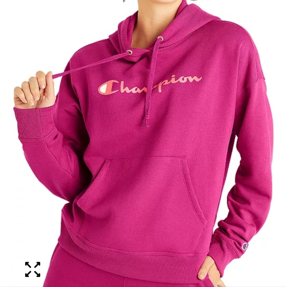 Champion Fuchsia Hoodie Orangw Logo